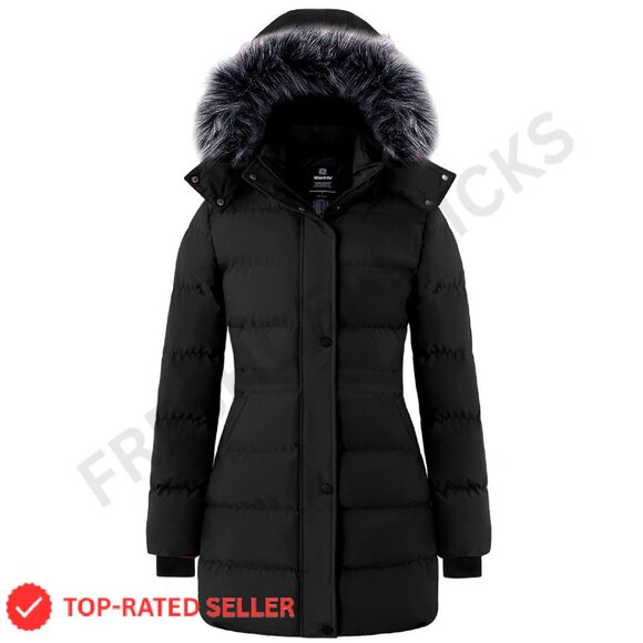 Quilted Long Puffer Jacket Waterproof Hooded Winter Coat Chic Minimal